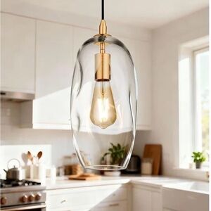 Gold Pendant Modern Art Deco Glass Light Fixture -Blown Glass Adjustable light